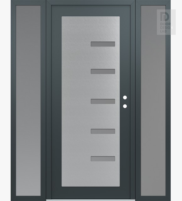 Modern Steel Front Door Diamond C8 68" x 80" anthracite/anthracite frosted Glass Panel stainless steel LHI with 2 Sidelites frosted Glass