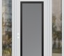 Modern Steel Front Door Diamond C1 60" x 96" white/white frosted Glass Panel black RHI with 2 Sidelites and Transom clear Glass