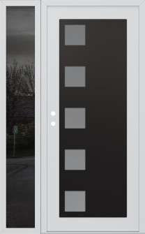 Diamond C5 48" x 80" white/white frosted Glass Panel black RHI with Sidelite mirrored Glass