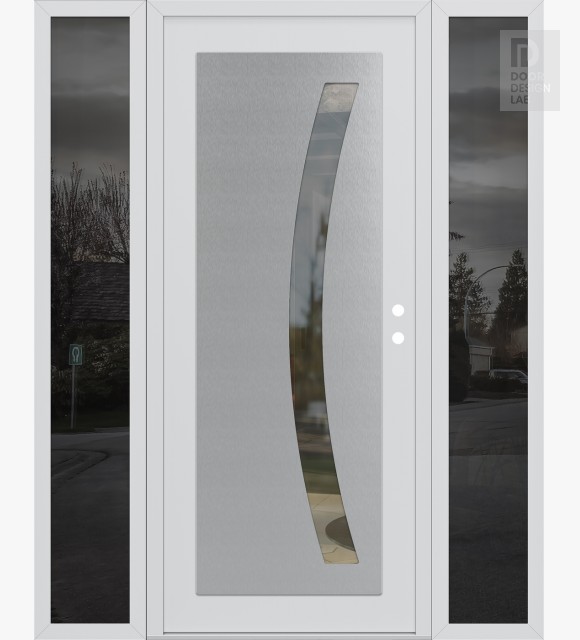 Modern Steel Front Door Diamond C4 60" x 80" white/white clear Glass Panel stainless steel LHI with 2 Sidelites mirrored Glass