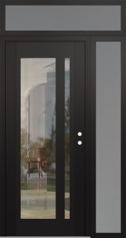 Diamond C15 48" x 96" black/black clear Glass Panel black LHI with Sidelite and Transom frosted Glass