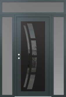 Diamond C12 60" x 96" anthracite/anthracite mirrored Glass Panel black RHI with 2 Sidelites and Transom frosted Glass