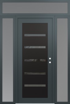 Diamond C7 64" x 96" anthracite/anthracite mirrored Glass Panel black LHI with 2 Sidelites and Transom frosted Glass