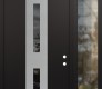 Modern Steel Front Door DIAMOND A6 50" X 96" BLACK/BLACK MIRRORED GLASS PANEL STAINLESS STEEL LHI WITH SIDELITE AND TRANSOM CLEAR GLASS