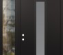 Modern Steel Front Door DIAMOND A11 52" X 96" BLACK/WHITE FROSTED GLASS PANEL BLACK RHI WITH SIDELITE AND TRANSOM CLEAR GLASS