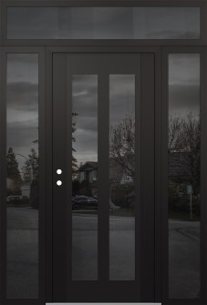 Diamond C14 64" x 96" black/black mirrored Glass Panel black RHI with 2 Sidelites and Transom mirrored Glass