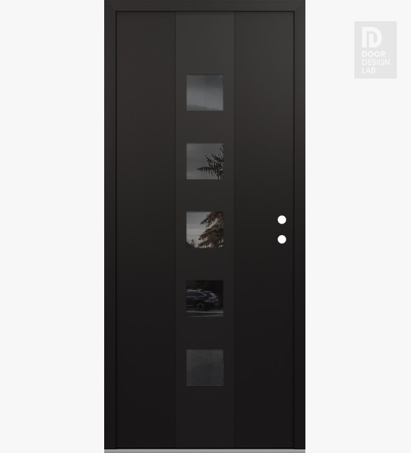 Modern Steel Front Door DIAMOND A13 36" X 80" BLACK/BLACK MIRRORED GLASS PANEL BLACK LHI