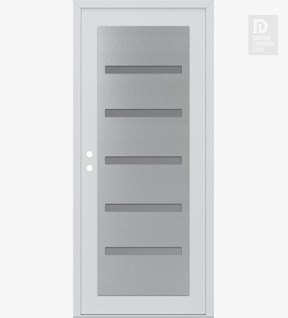 Modern Steel Front Door Diamond C7 36" x 80" white/white frosted Glass Panel stainless steel RHI
