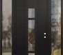 Modern Steel Front Door DIAMOND A9 64" X 96" BLACK/BLACK CLEAR GLASS PANEL BLACK LHI WITH 2 SIDELITES AND TRANSOM CLEAR GLASS