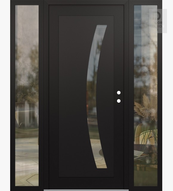 Modern Steel Front Door Diamond C4 68" x 80" black/black clear Glass Panel black LHI with 2 Sidelites clear Glass