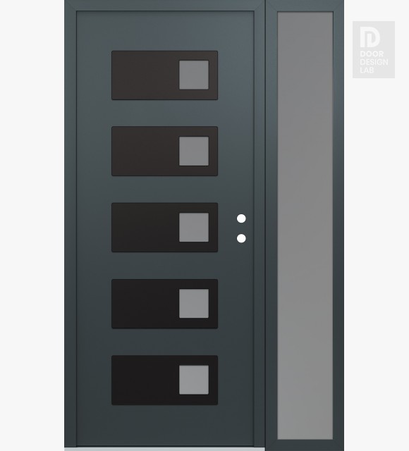 Modern Steel Front Door Diamond D2 52" x 80" anthracite/anthracite frosted Glass Panel black LHI with Sidelite frosted Glass