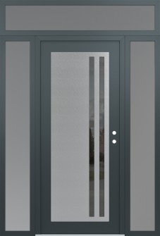 Diamond C6 68" x 96" anthracite/anthracite mirrored Glass Panel stainless steel LHI with 2 Sidelites and Transom frosted Glass