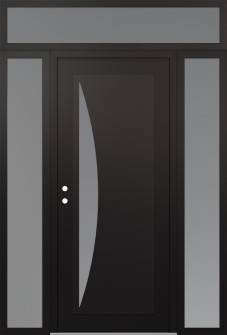 Diamond C13 68" x 96" black/white frosted Glass Panel black RHI with 2 Sidelites and Transom frosted Glass