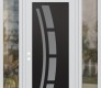 Modern Steel Front Door Diamond C12 64" x 96" white/white frosted Glass Panel black RHI with 2 Sidelites and Transom clear Glass
