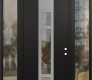 Modern Steel Front Door DIAMOND A9 60" X 96" BLACK/BLACK CLEAR GLASS PANEL STAINLESS STEEL LHI WITH 2 SIDELITES AND TRANSOM CLEAR GLASS
