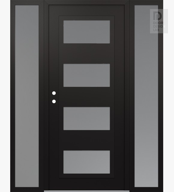 Modern Steel Front Door Diamond C2 64" x 80" black/white frosted Glass Panel black RHI with 2 Sidelites frosted Glass