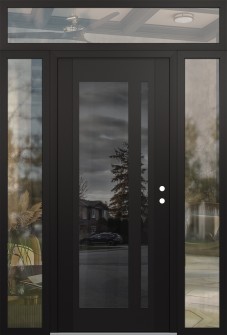 Diamond C15 64" x 96" black/black mirrored Glass Panel black LHI with 2 Sidelites and Transom clear Glass