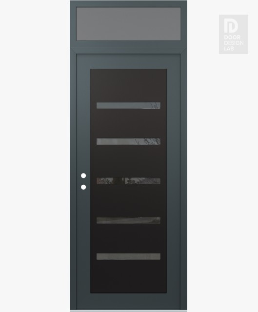 Modern Steel Front Door Diamond C7 36" x 96" anthracite/anthracite mirrored Glass Panel black RHI with Transom frosted Glass