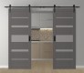DOUBLE BARN DOOR AVON 07-03 VETRO GRAY MATTE 48" X 96" X 1 3/4" BLACK HARDWARE