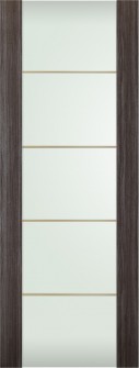 DOOR SLAB PALLADIO 202 4H GOLD STRIPS VETRO GRAY OAK 32" X 80" X 1 9/16" TEMPERED FROSTED GLASS