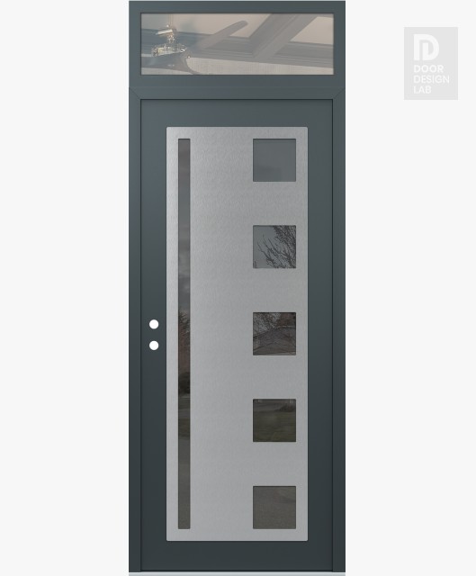 Modern Steel Front Door Diamond C3 36" x 96" anthracite/anthracite mirrored Glass Panel stainless steel RHI with Transom clear Glass