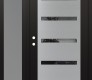 Modern Steel Front Door Diamond C7 52" x 80" black/black mirrored Glass Panel stainless steel RHI with Sidelite frosted Glass