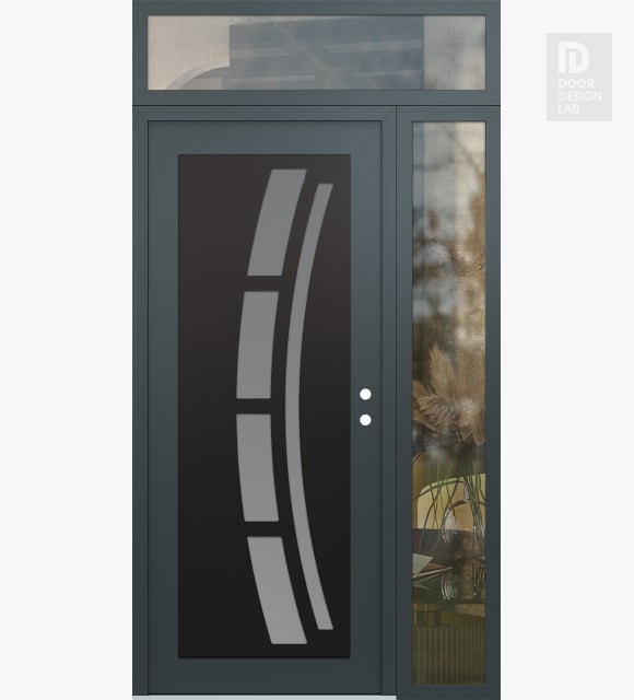 Modern Steel Front Door Diamond C12 50" x 96" anthracite/anthracite frosted Glass Panel black LHI with Sidelite and Transom clear Glass