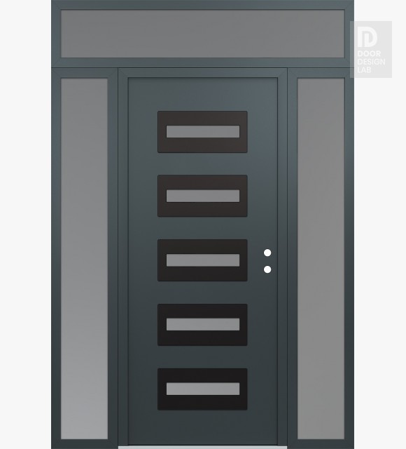 Modern Steel Front Door Diamond D4 60" x 96" anthracite/anthracite frosted Glass Panel black LHI with 2 Sidelites and Transom frosted Glass