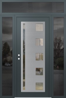 Diamond C3 64" x 96" anthracite/anthracite clear Glass Panel stainless steel RHI with 2 Sidelites and Transom mirrored Glass