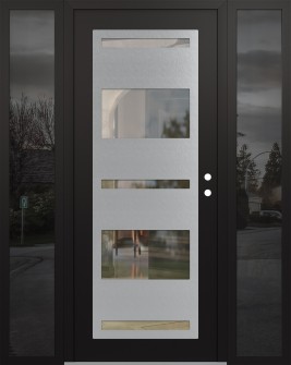 Diamond C10 64" x 80" black/black clear Glass Panel stainless steel LHI with 2 Sidelites mirrored Glass