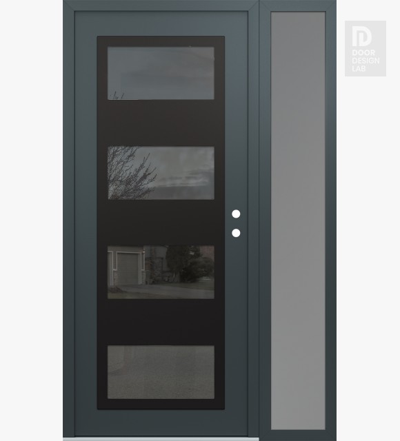 Modern Steel Front Door Diamond C2 52" x 80" anthracite/anthracite mirrored Glass Panel black LHI with Sidelite frosted Glass