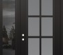 Modern Steel Front Door Diamond C16 52" x 96" black/white frosted Glass Panel black RHI with Sidelite and Transom mirrored Glass