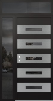 Diamond D9 52" x 96" black/black mirrored Glass Panel stainless steel RHI with Sidelite and Transom mirrored Glass