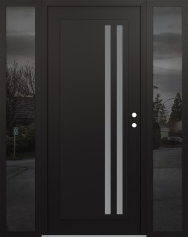 Diamond C6 68" x 80" black/white frosted Glass Panel black LHI with 2 Sidelites mirrored Glass