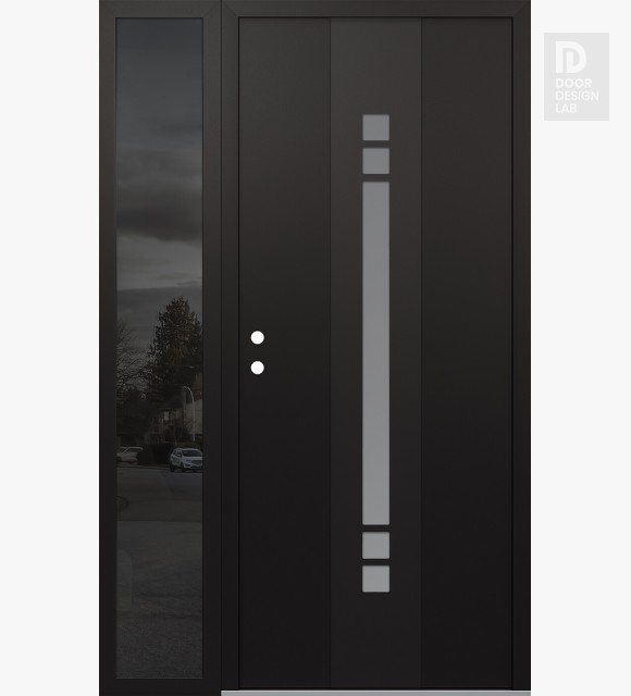Modern Steel Front Door DIAMOND A4 50" X 80" BLACK/WHITE FROSTED GLASS PANEL BLACK RHI WITH SIDELITE MIRRORED GLASS
