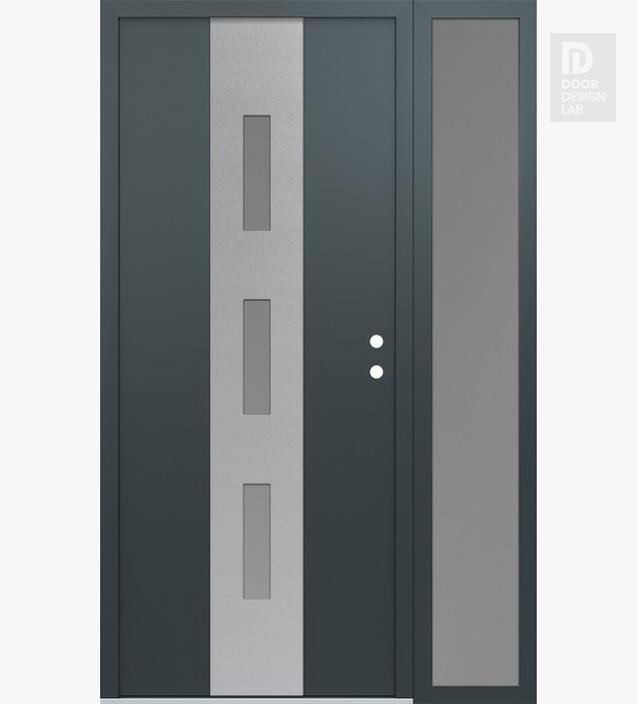 Modern Steel Front Door DIAMOND A7 50" X 80" ANTHRACITE/ANTHRACITE FROSTED GLASS PANEL STAINLESS STEEL LHI WITH SIDELITE FROSTED GLASS