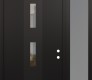 Modern Steel Front Door DIAMOND A7 50" X 96" BLACK/BLACK CLEAR GLASS PANEL BLACK LHI WITH SIDELITE AND TRANSOM FROSTED GLASS