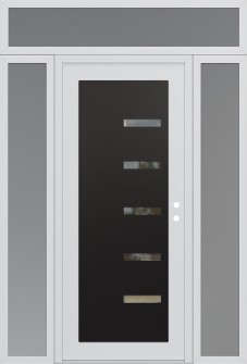 Diamond C8 64" x 96" white/white clear Glass Panel black LHI with 2 Sidelites and Transom frosted Glass