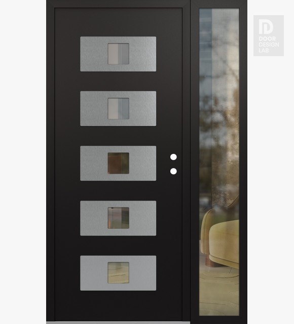 Modern Steel Front Door Diamond D8 52" x 80" black/black clear Glass Panel stainless steel LHI with Sidelite clear Glass