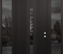 Modern Steel Front Door DIAMOND A4 60" X 96" BLACK/BLACK MIRRORED GLASS PANEL BLACK LHI WITH 2 SIDELITES AND TRANSOM MIRRORED GLASS