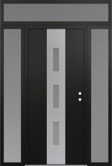 DIAMOND A7 60" X 96" BLACK/WHITE FROSTED GLASS PANEL STAINLESS STEEL LHI WITH 2 SIDELITES AND TRANSOM FROSTED GLASS