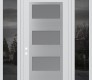 Modern Steel Front Door Diamond C2 60" x 96" white/white frosted Glass Panel stainless steel RHI with 2 Sidelites and Transom mirrored Glass