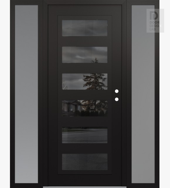Modern Steel Front Door Diamond C9 60" x 80" black/black mirrored Glass Panel black LHI with 2 Sidelites frosted Glass