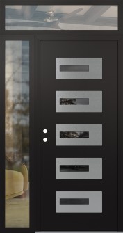 Diamond D6 50" x 96" black/black Mirrored Glass Panel stainless steel RHI with Sidelite and Transom clear Glass