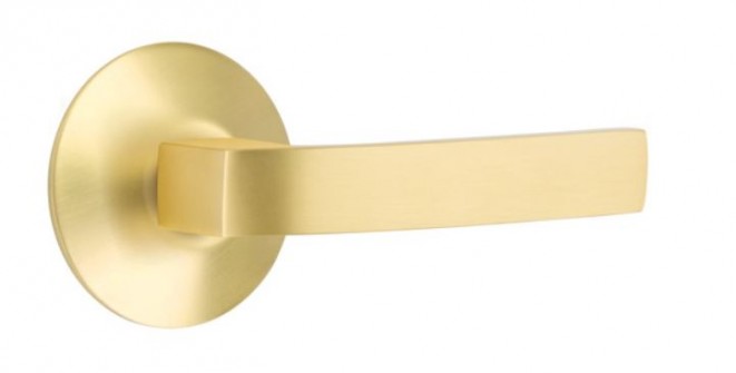 EMTEK BRESLIN LEVER WITH MODERN ROSETTE PASSAGE LH SATIN BRASS (US4) 5107