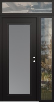 Diamond C1 50" x 96" black/white frosted Glass Panel black LHI with Sidelite and Transom clear Glass