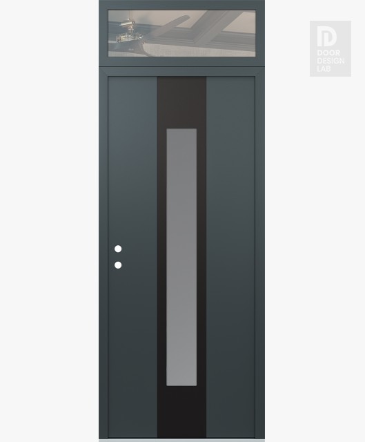 Modern Steel Front Door DIAMOND A1 36" X 96" ANTHRACITE/ANTHRACITE FROSTED GLASS PANEL BLACK RHI WITH TRANSOM CLEAR GLASS