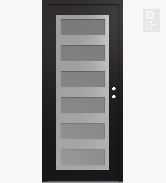 Modern Steel Front Door Diamond C9 36" x 80" black/white frosted Glass Panel stainless steel LHI