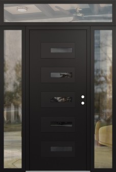 Diamond D6 64" x 96" black/black mirrored Glass Panel black LHI with 2 Sidelites and Transom clear Glass
