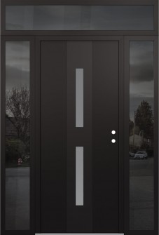 DIAMOND A6 60" X 96" BLACK/WHITE FROSTED GLASS PANEL BLACK LHI WITH 2 SIDELITES AND TRANSOM MIRRORED GLASS